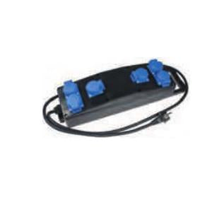 Bachmann Steckdosenleiste, 6×CEE7/3, 2 m, IP44, Gummigehäuse – Schwarz/Blau