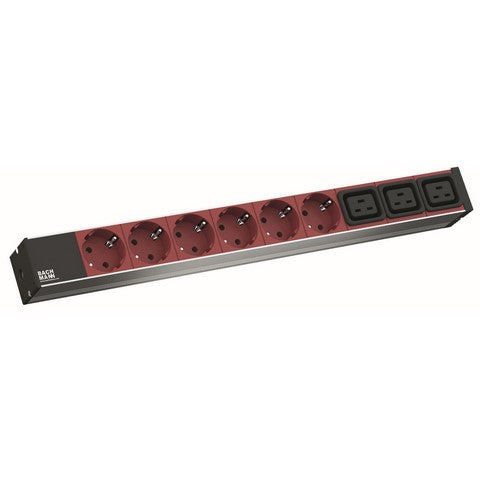 Bachmann Rack-PDU Basic 1U, 16 A 230 V 3,6 kW, (6×Schuko + 3×C19), Eingang C20, 2 m – schwarz