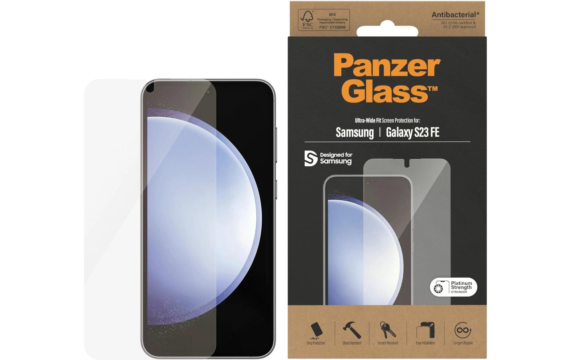 PanzerGlass Displayschutz (Panzerglas), Ultra-Wide Fit – für Galaxy S23 FE
