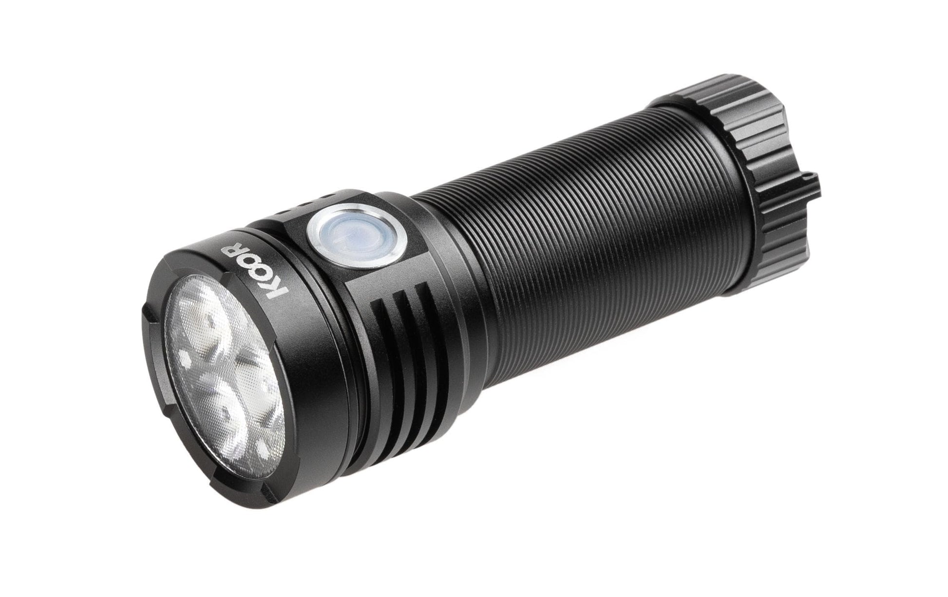 KOOR Taschenlampe F01240 – 3300 lm, 220 m, USB, 3700 mAh, 3-Stufen – Schwarz