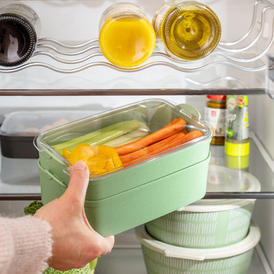 koziol STAKK – Lunchbox 2 l, 14 × 22,8 × 10,8 cm, Biokunststoff, transparent/grün