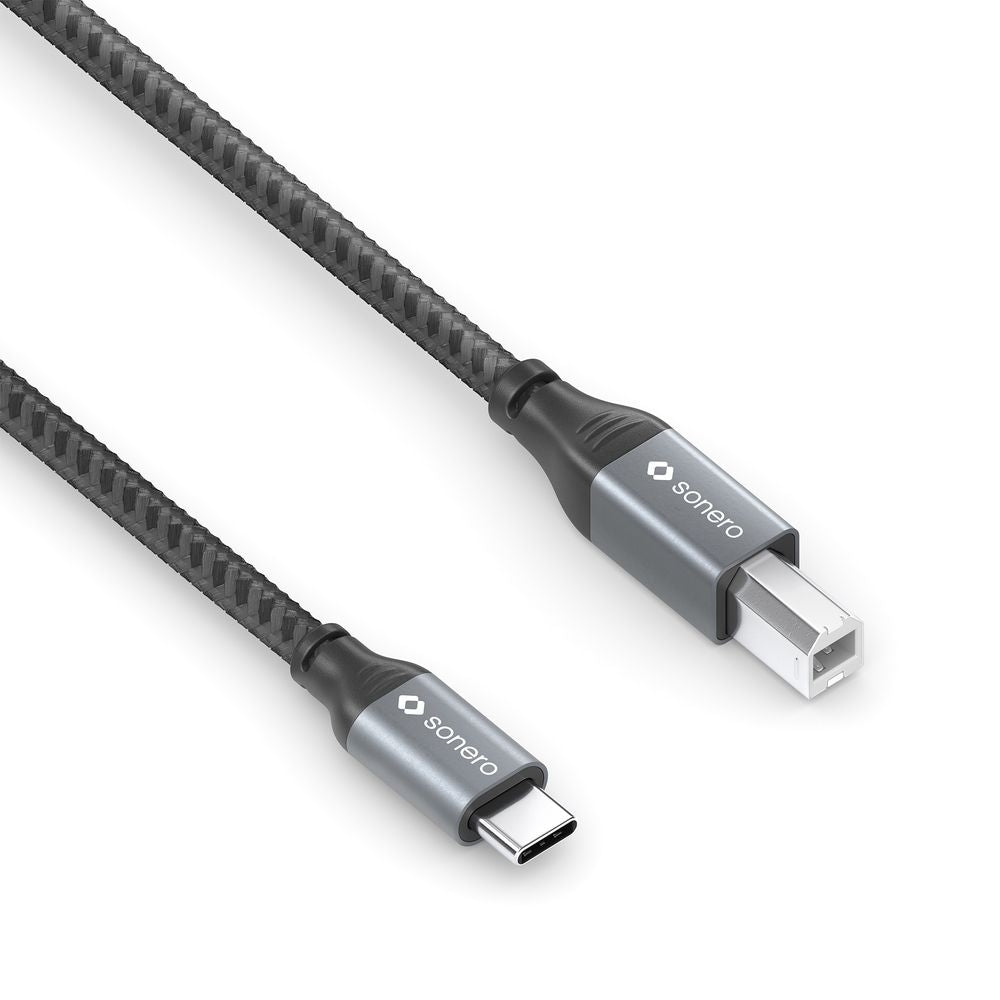 Sonero – USB-C auf USB-B Kabel – USB 2.0 (480 Mbit/s) – 3 m – Geflochten – Schwarz/Grau