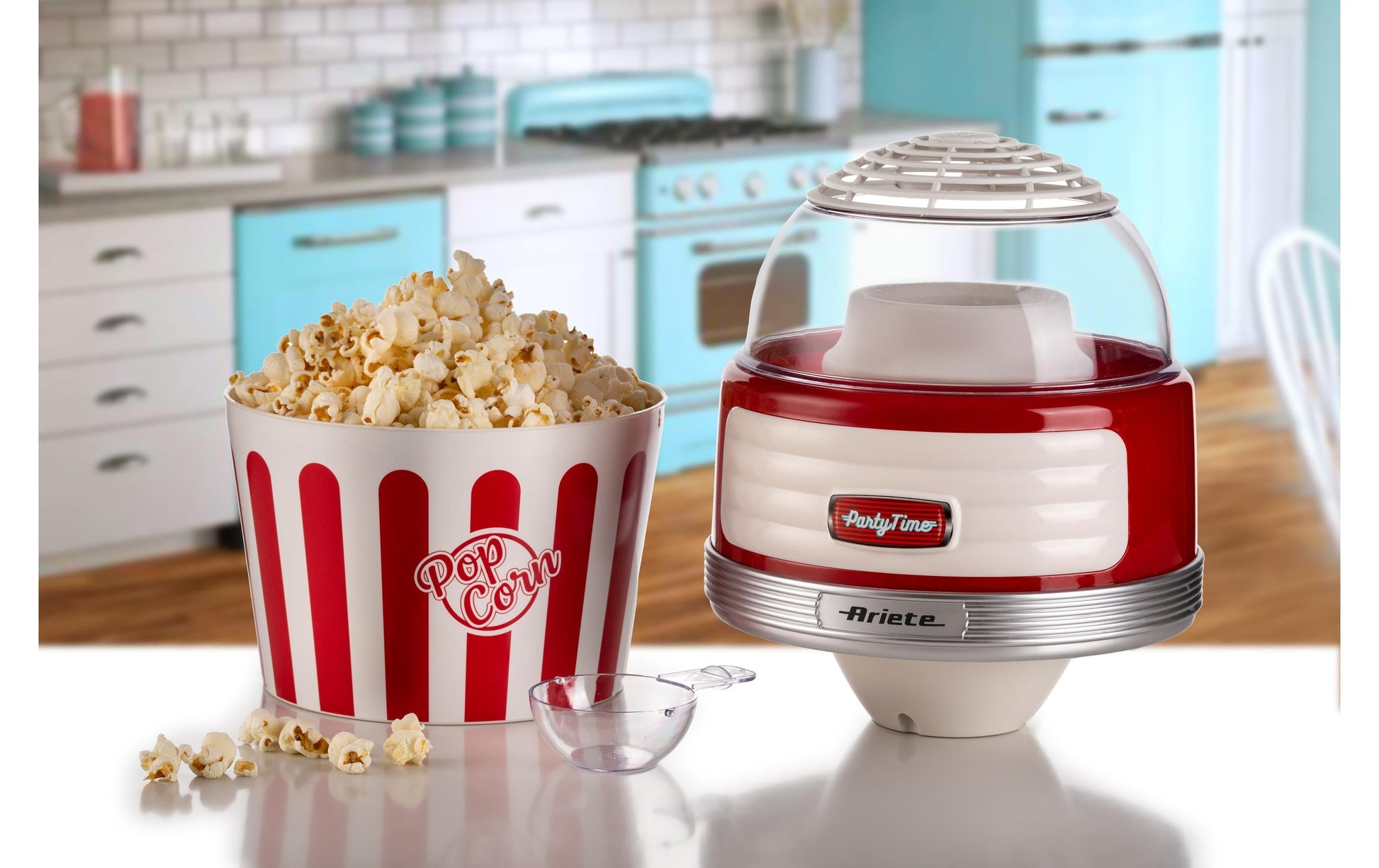 Ariete Popcorn Maschine ARI-2957-RD – 60 g, 1 100 W – rot/transparent/weiss