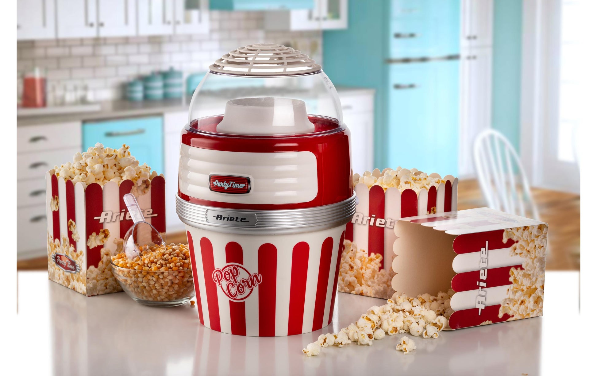 Ariete Popcorn Maschine ARI-2957-RD – 60 g, 1 100 W – rot/transparent/weiss