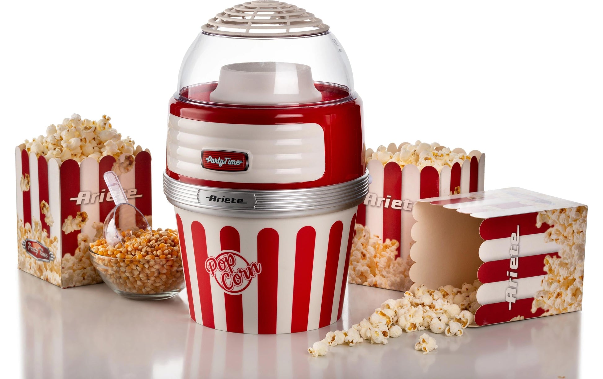 Ariete Popcorn Maschine ARI-2957-RD – 60 g, 1 100 W – rot/transparent/weiss