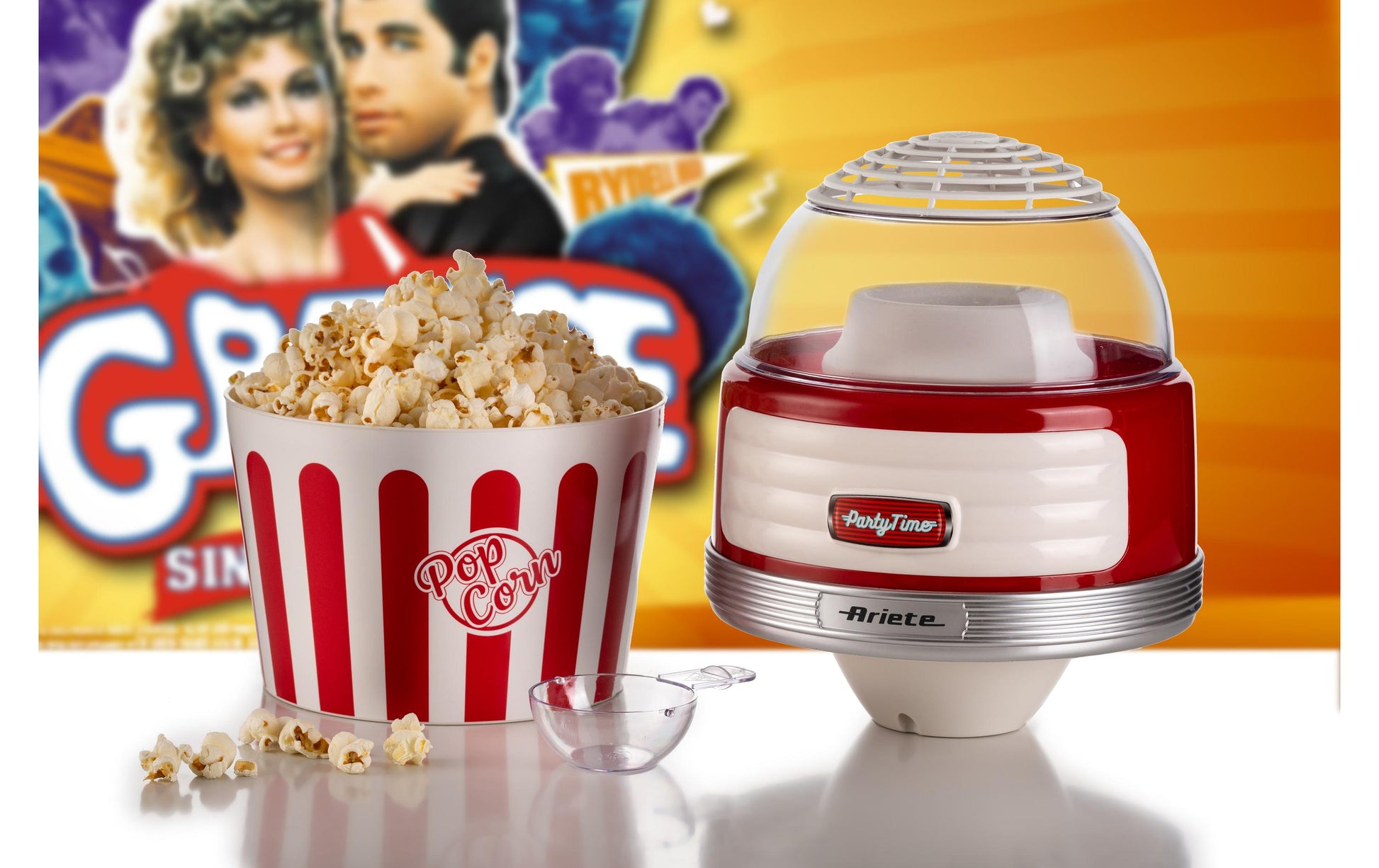 Ariete Popcorn Maschine ARI-2957-RD – 60 g, 1 100 W – rot/transparent/weiss