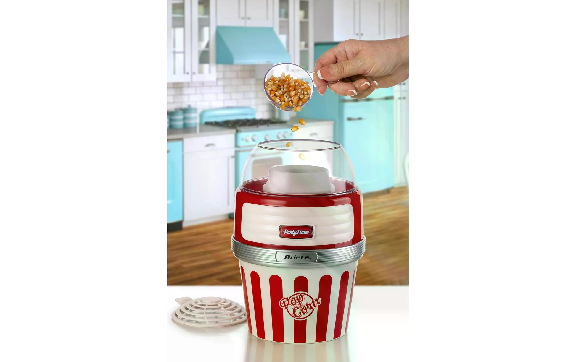 Ariete Popcorn Maschine ARI-2957-RD – 60 g, 1 100 W – rot/transparent/weiss