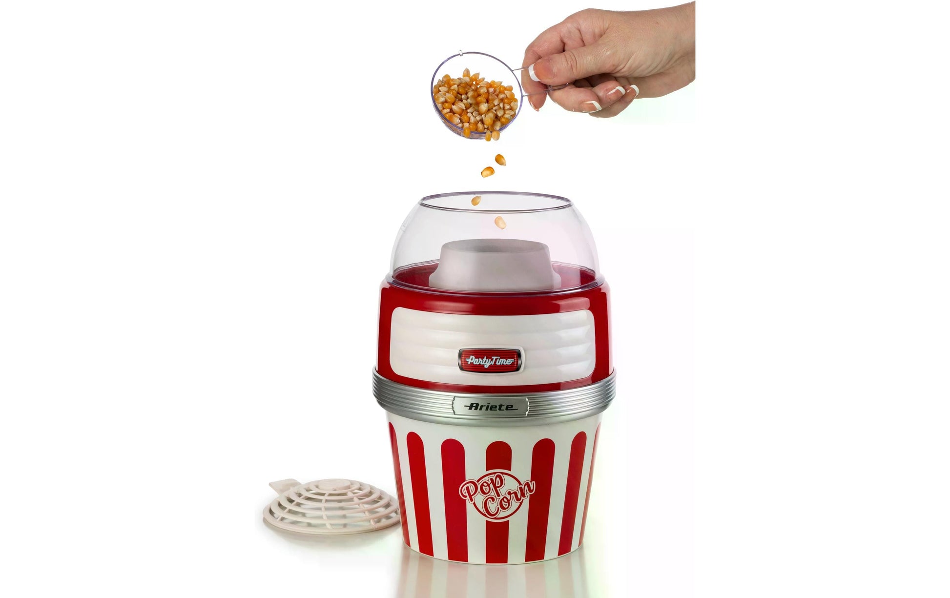 Ariete Popcorn Maschine ARI-2957-RD – 60 g, 1 100 W – rot/transparent/weiss