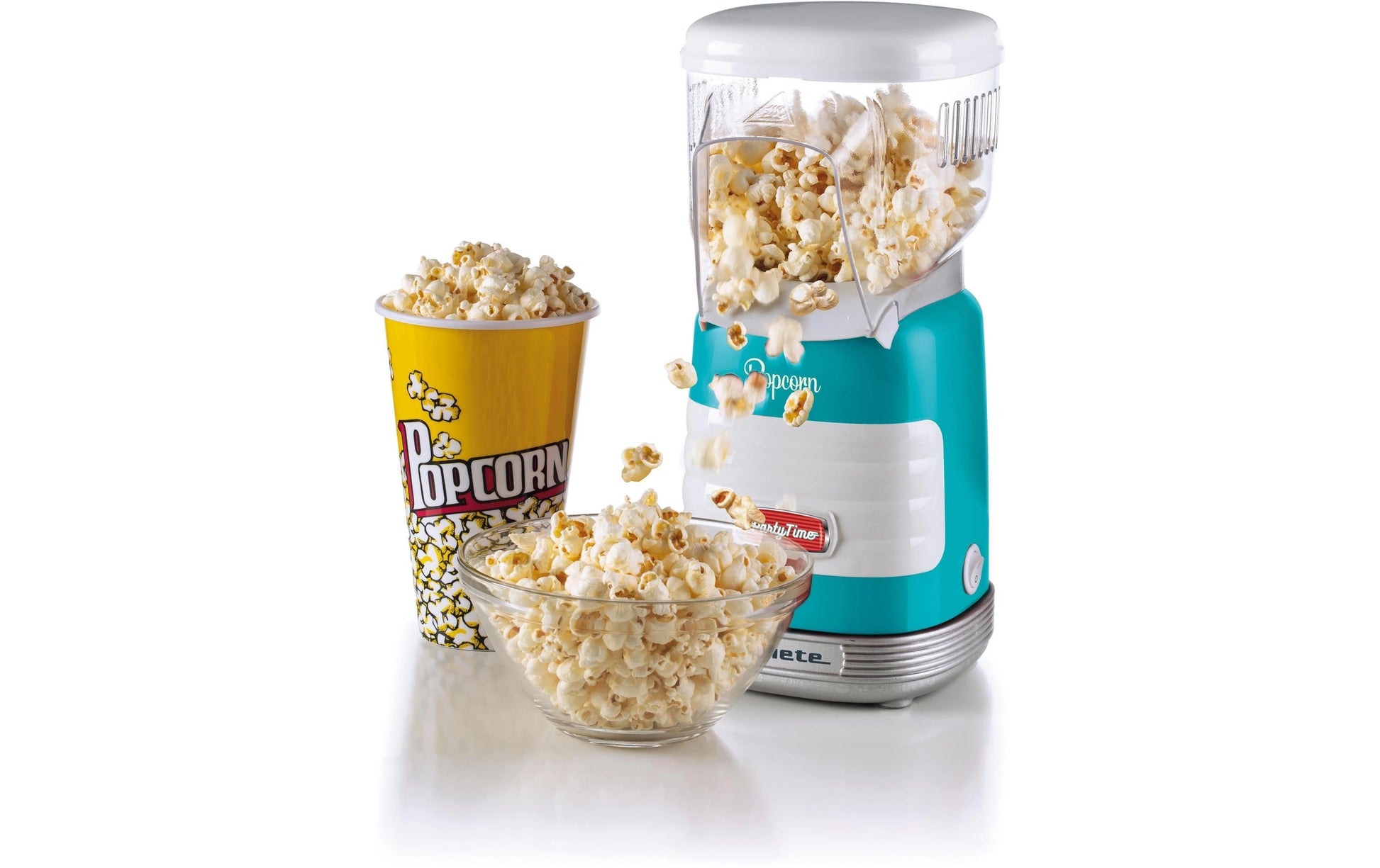 Ariete Popcornmaschine ARI-2956-BL – 60 g, Heissluft, 1100 W – Blau/Transparent