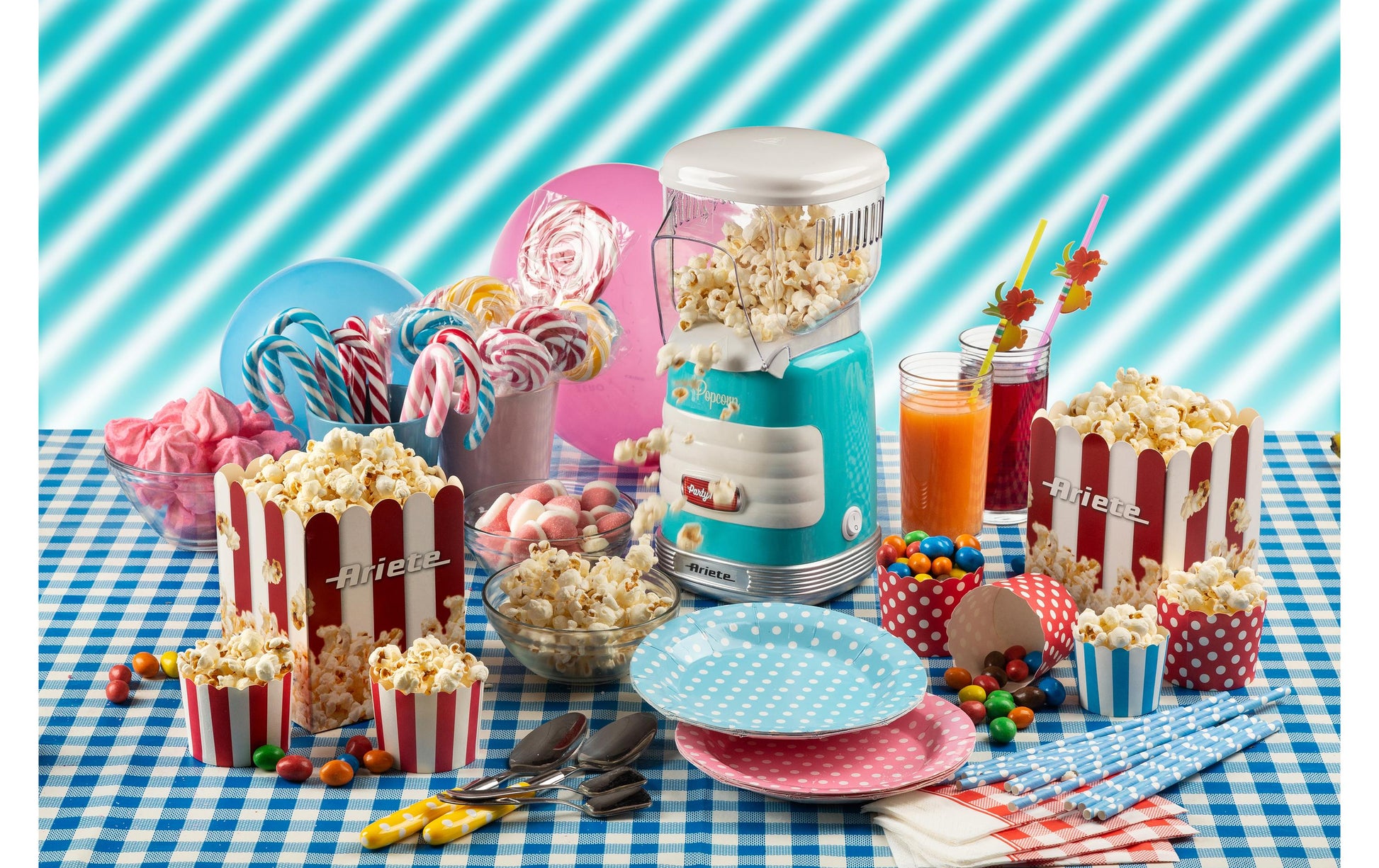 Ariete Popcornmaschine ARI-2956-BL – 60 g, Heissluft, 1100 W – Blau/Transparent