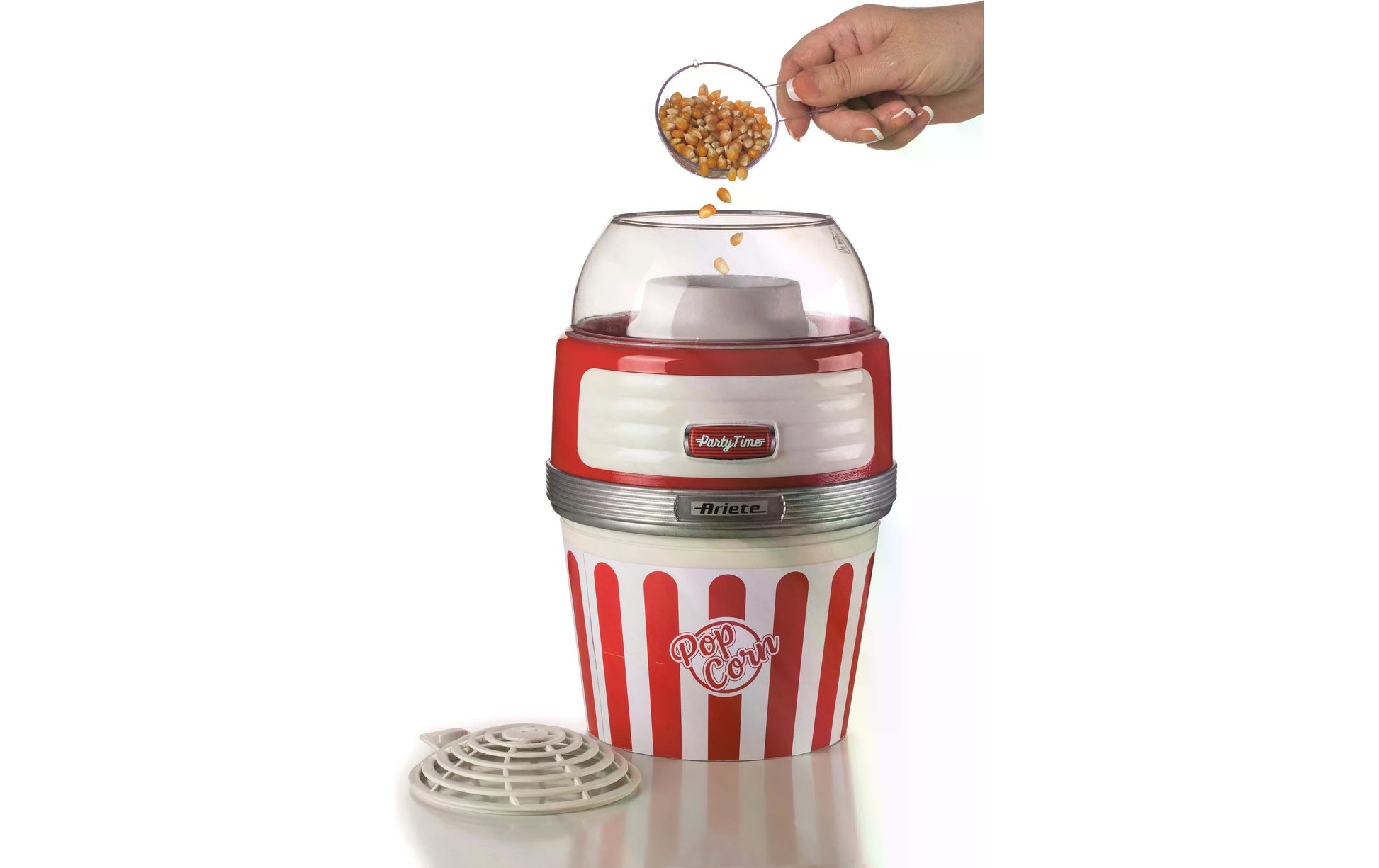 Ariete Popcorn Maschine ARI-2957-RD – 60 g, 1 100 W – rot/transparent/weiss