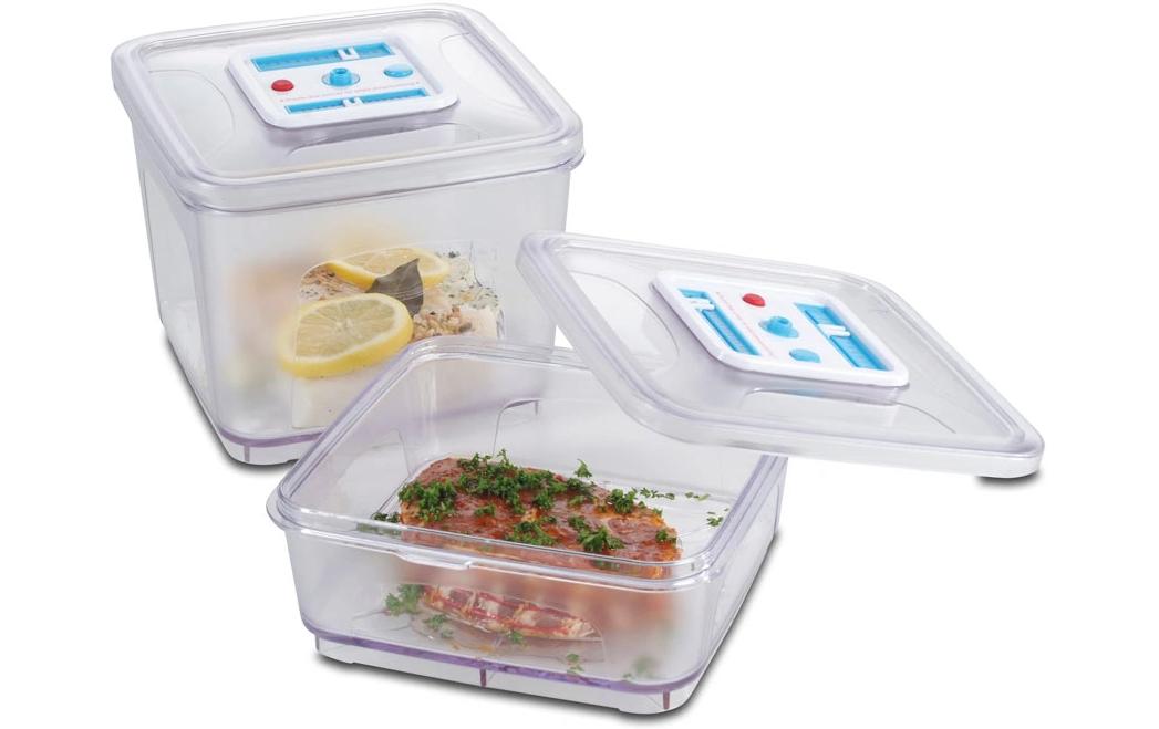 Solis Vakuumbehälter (eckig) 1 l + 2,8 l – für Vakuumversiegelungssysteme, 2 Stk., Kunststoff, Transparent