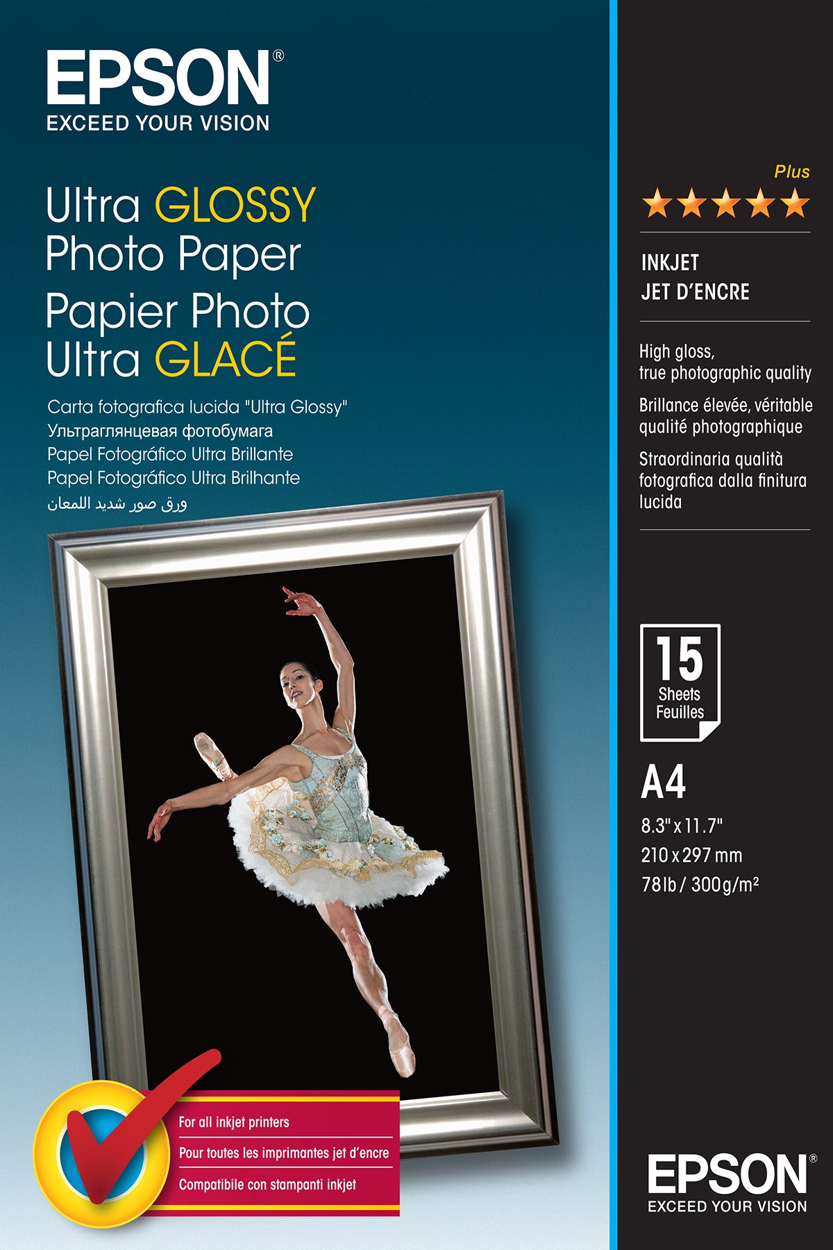 Epson Ultra Glossy Fotopapier – glänzend, A4, 300 g/m², 15 Blatt – für Epson Expression Premium XP-900