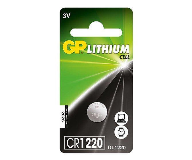 GP Batteries Knopfzellen CR1220, Lithium, 3 V – 5 Stk.