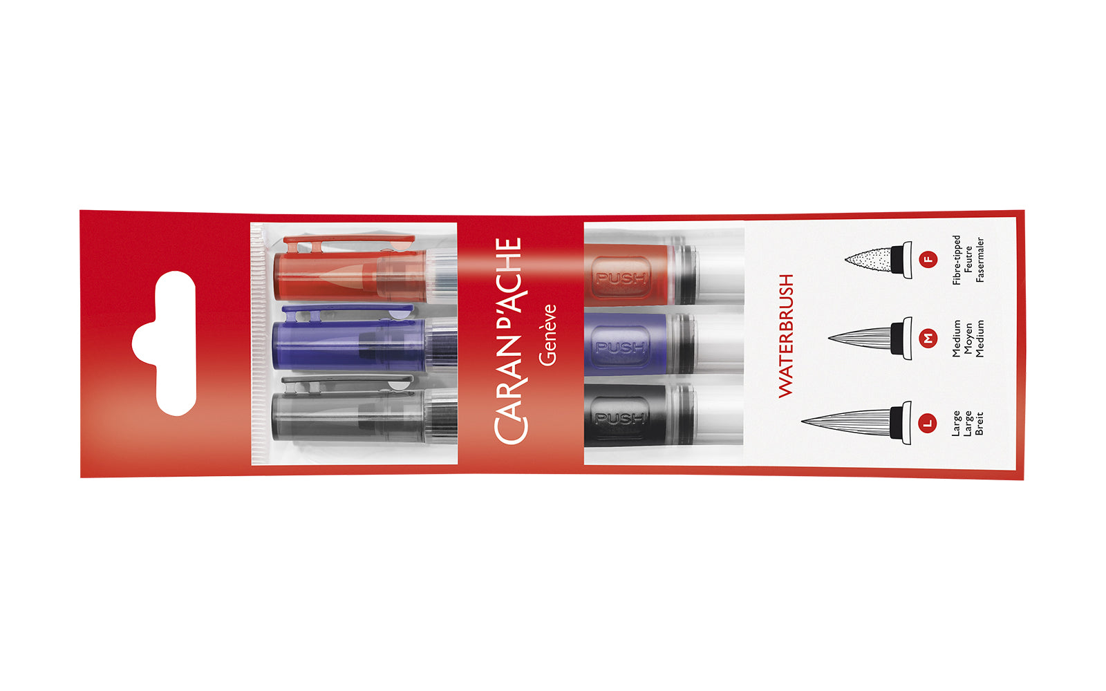 Caran d-Ache Caran d'Ache Aquarellpinsel – rot, blau, schwarz, Länge 140 mm, 3er-Pack, ab 3 Jahren, mit Wasserreservoir