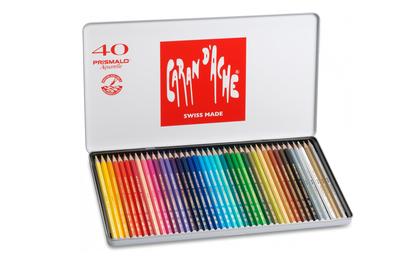 Caran d-Ache Caran d'Ache Prismalo Aquarellfarbstifte – 40 Farben, im Metalletui, Ø 3 mm, FSC