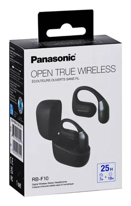 Panasonic RB-F10 – Headset, Ohrbügel – Bluetooth 5.4, USB-C-Ladeanschluss, Anrufmanagement – Schwarz – bis 25