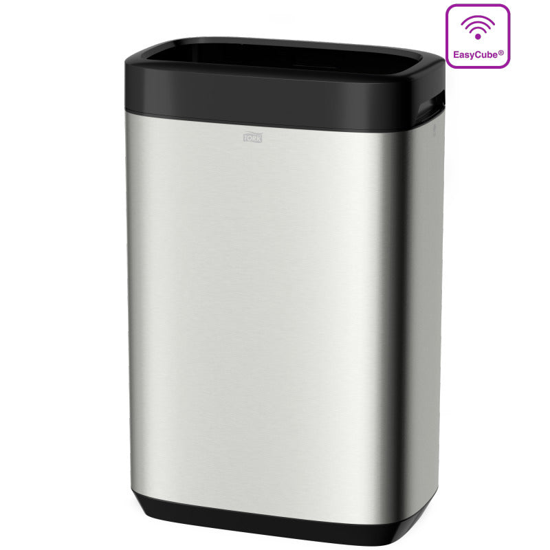Tork Abfallcontainer – 50 l – Kunststoff, gebürsteter Edelstahl – B × H × T 395 × 614 × 253 mm