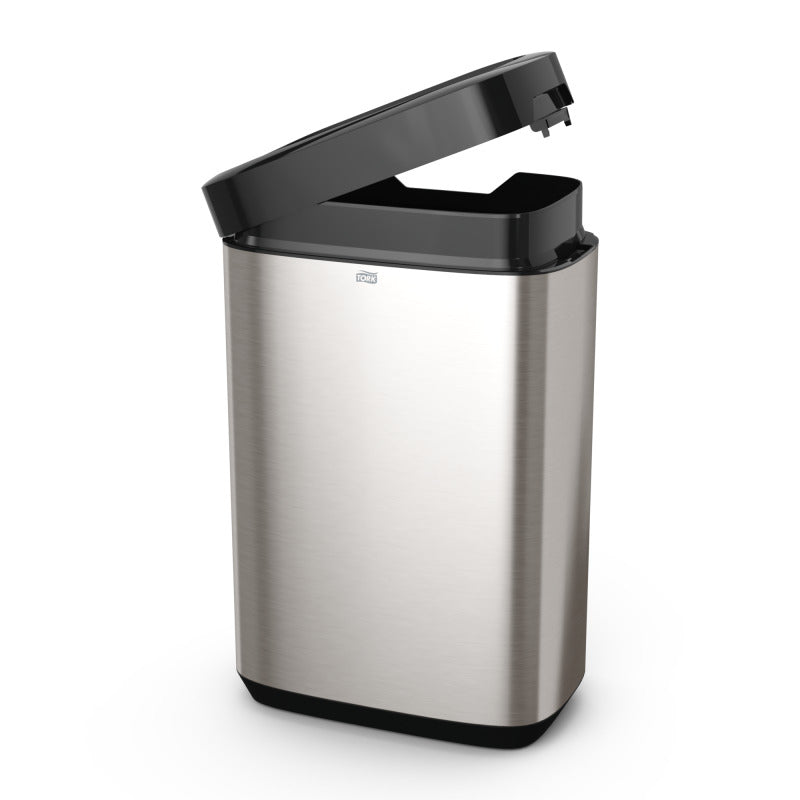 Tork Abfallcontainer – 50 l – Kunststoff, gebürsteter Edelstahl – B × H × T 395 × 614 × 253 mm