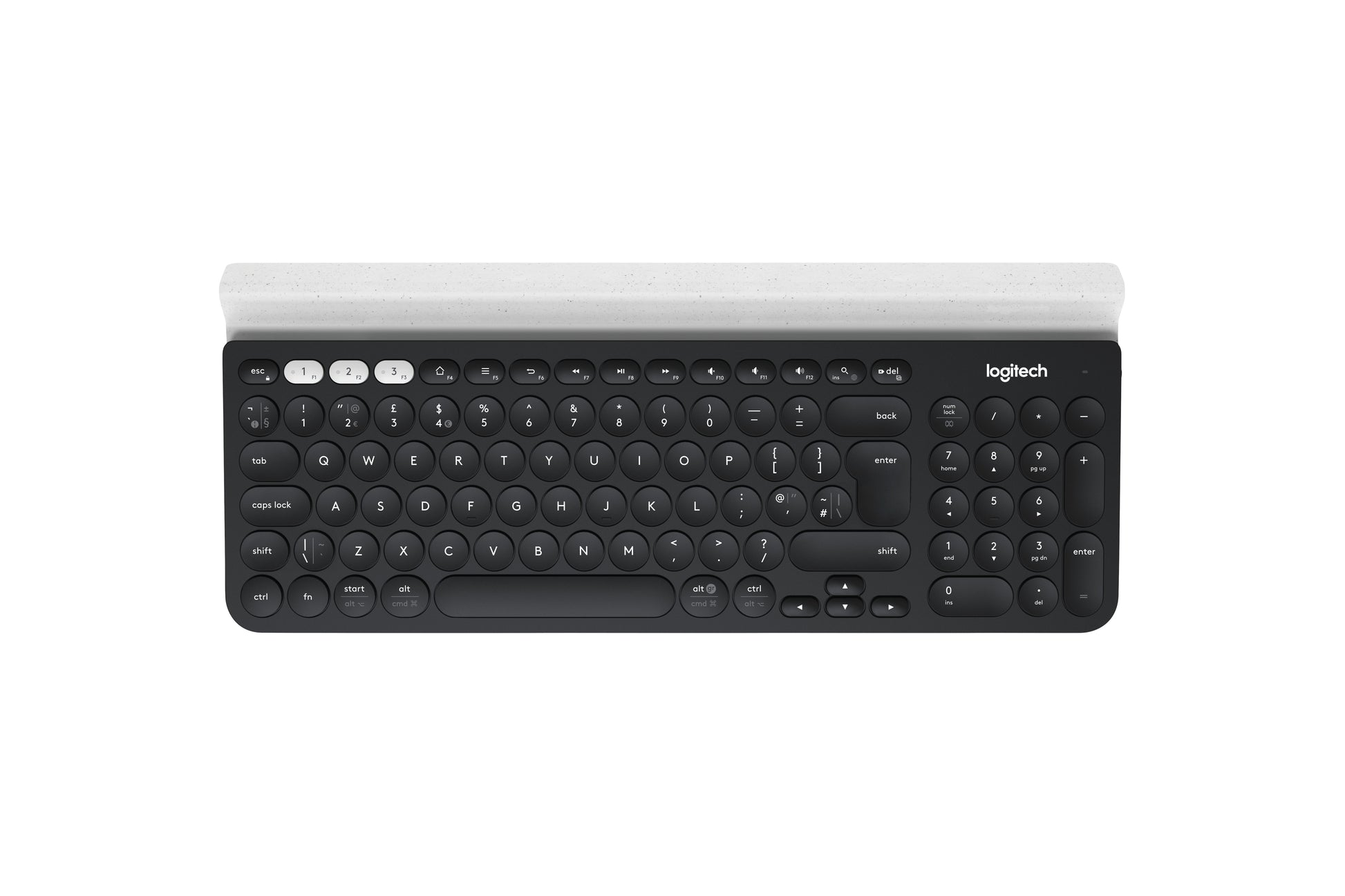 Logitech K780 – Tastatur – Schere – Bluetooth & 2,4 GHz (Unifying-Empfänger) – QWERTY (Nordisch) – Grau/Weiss
