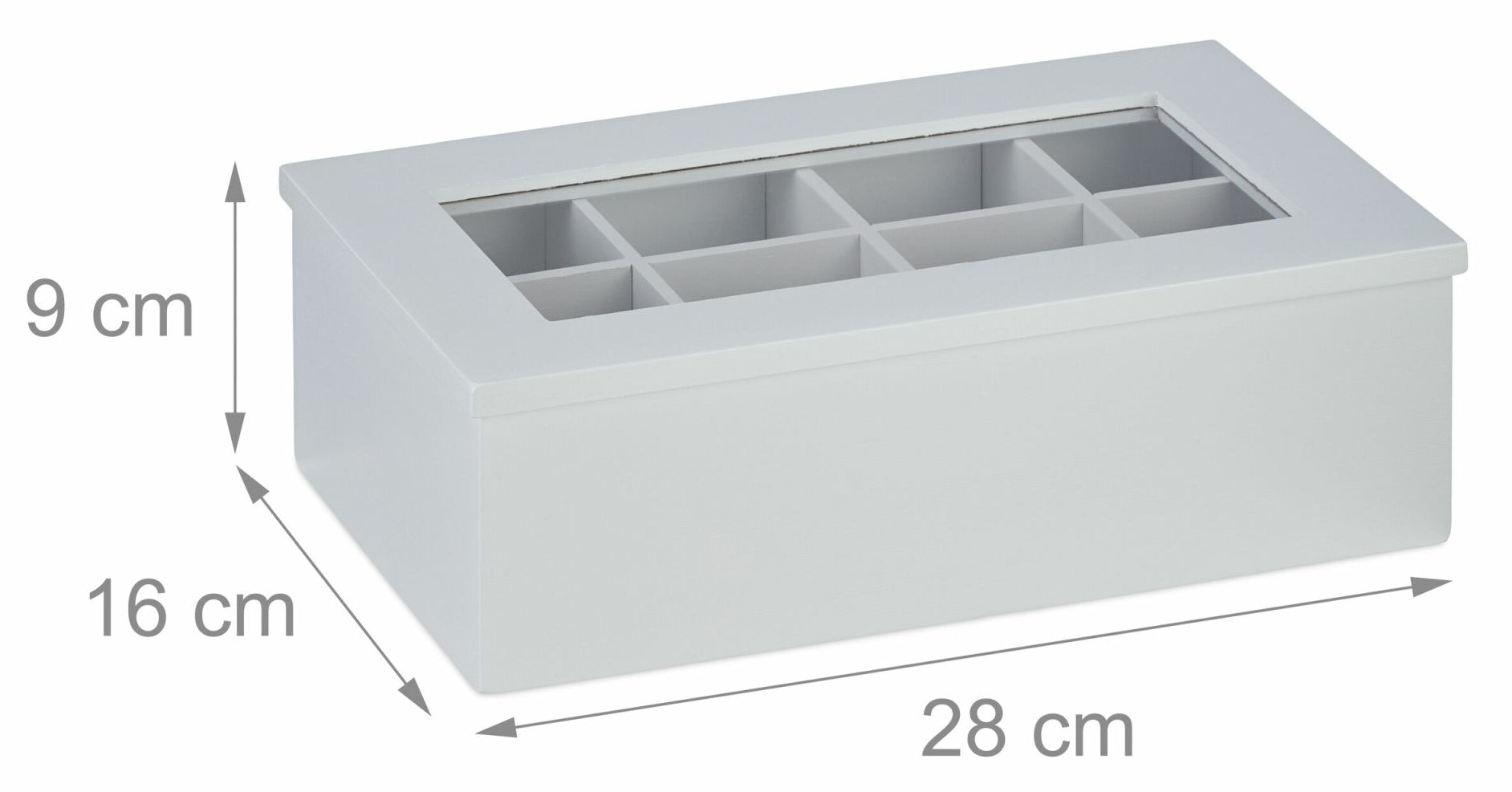 Relaxdays Teebeutelbox Bambus/Kunststoff, 8 Fächer, 28 × 16 × 9 cm, Weiss