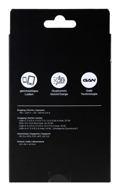 ONIT F02792 USB-Ladegerät 25 W – USB-C×1, USB-A×1 – PD 3.0, QC 3.0, PPS, GaN, EU-Stecker (Typ C)