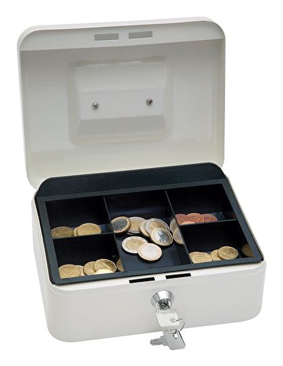 Wedo Geldkassette – mit Schlüssel – 20 × 16 × 9 cm – Weiss – Stahl
