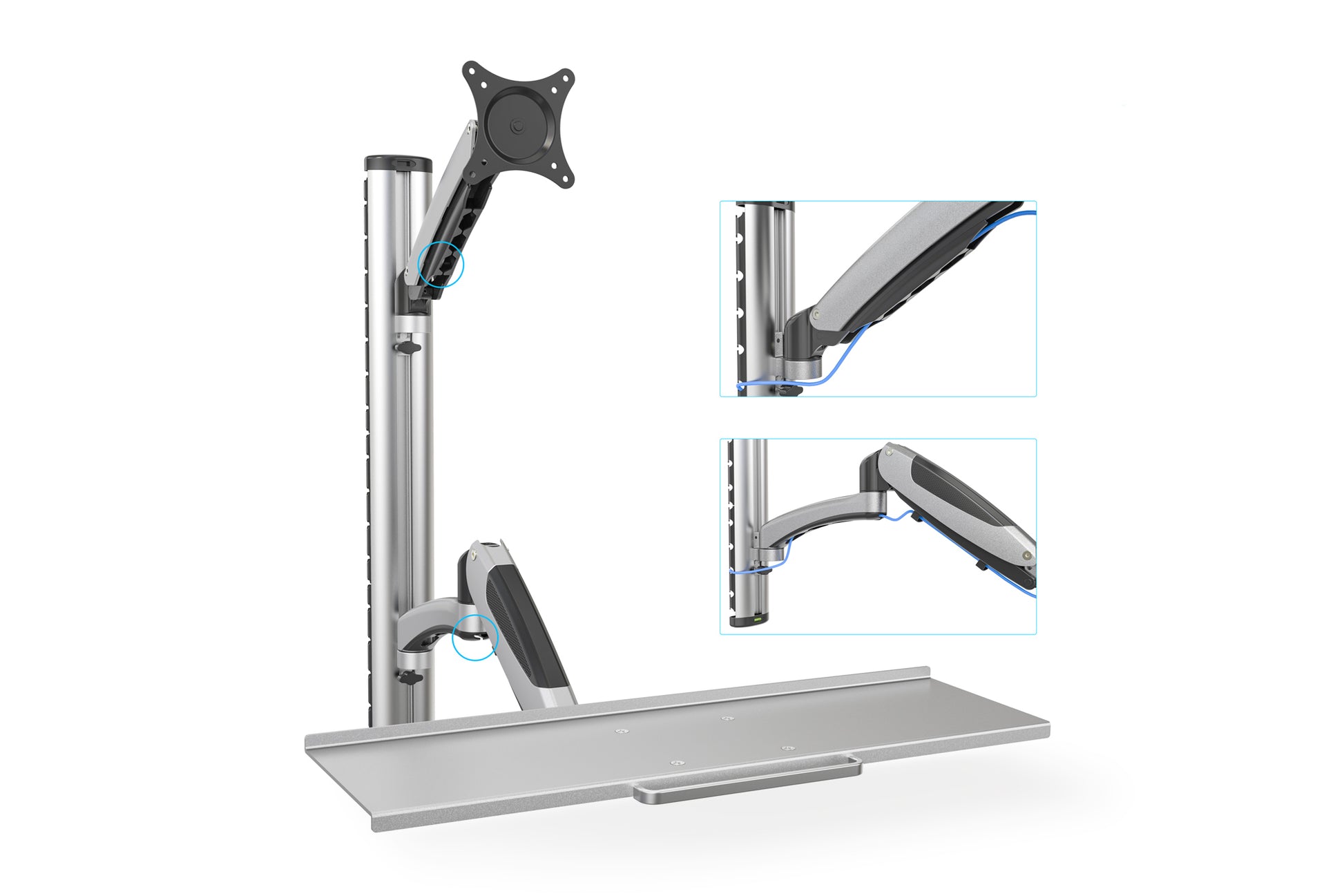 Digitus Monitorarm, Wandmontage, bis 27", VESA 75 × 75/100 × 100 mm, 8 kg, höhenverstellbar, mit Tastaturhalterung