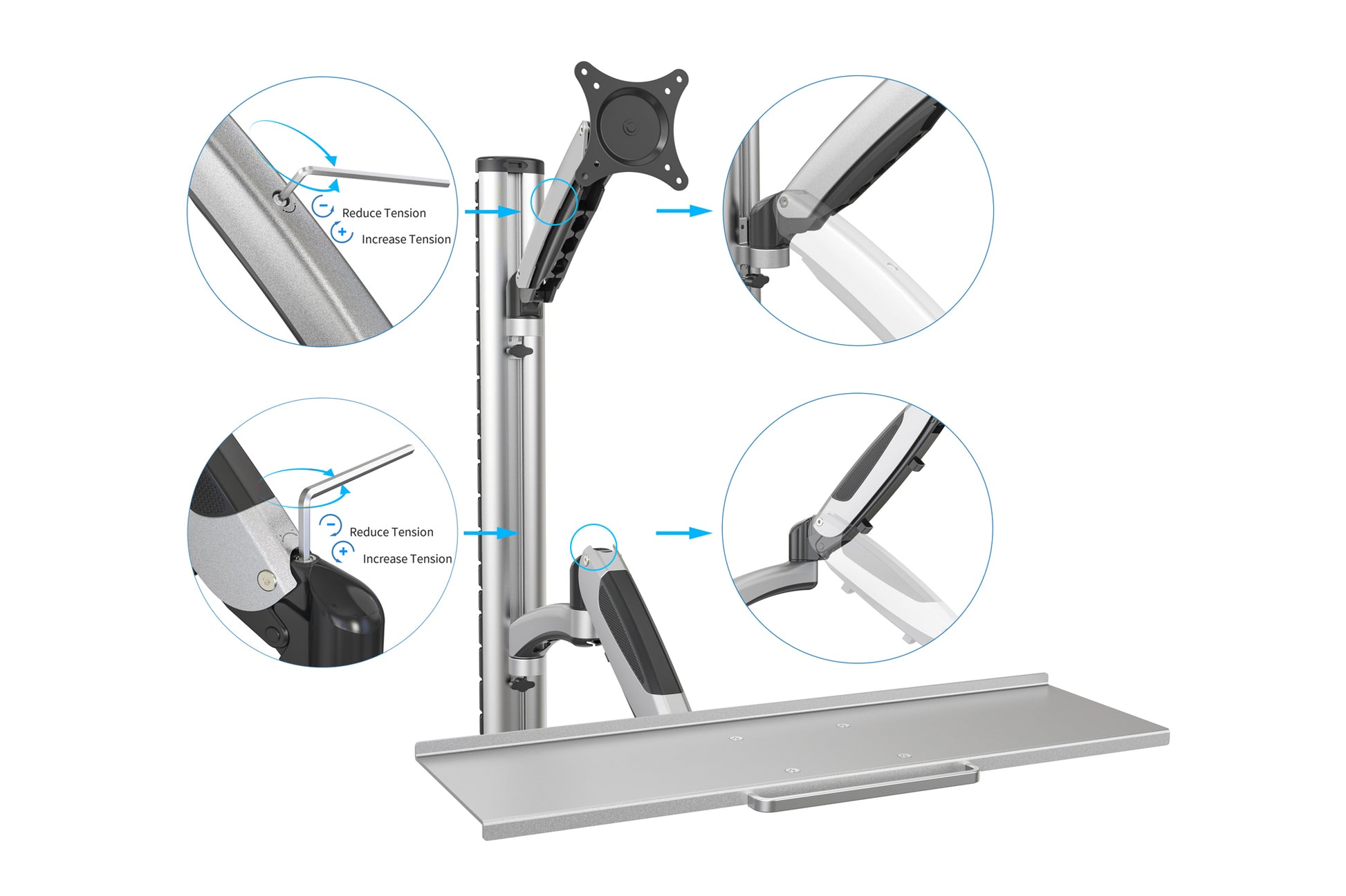 Digitus Monitorarm, Wandmontage, bis 27", VESA 75 × 75/100 × 100 mm, 8 kg, höhenverstellbar, mit Tastaturhalterung