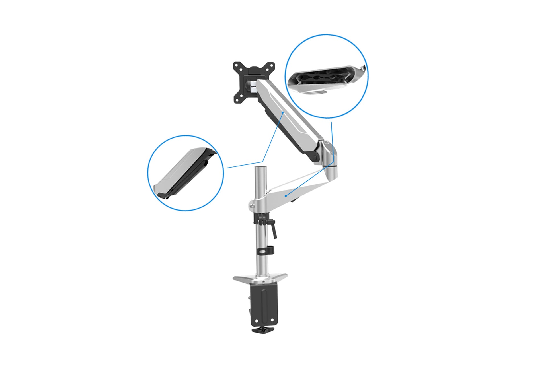 Digitus Monitorarm, Tischklemme, bis 27", VESA 75 × 75/100 × 100 mm, 8 kg, schwarz, silber