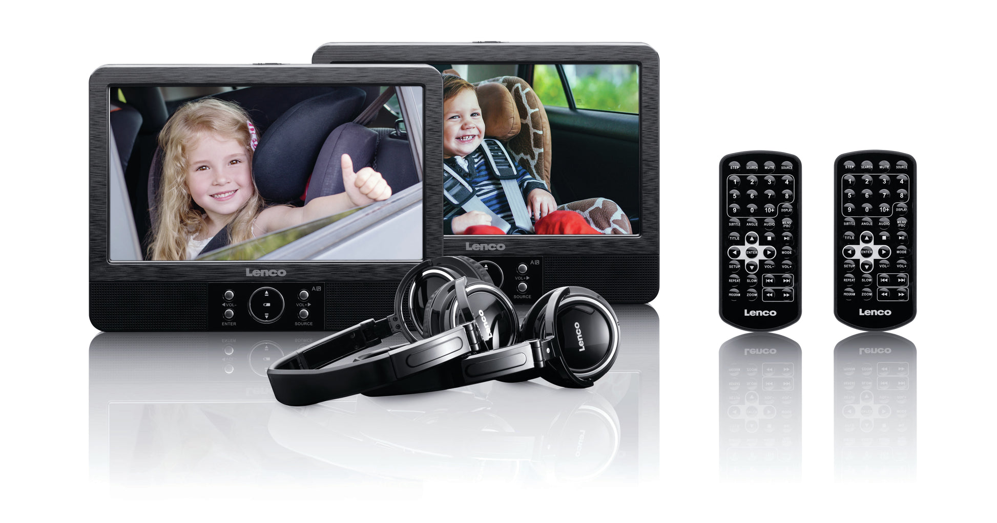 Lenco DVP-939 – 2× 9" Tragbarer DVD-Player, Dual-Screen, 800×480 Pixel, SD/USB, 2 h Akku, Schwarz