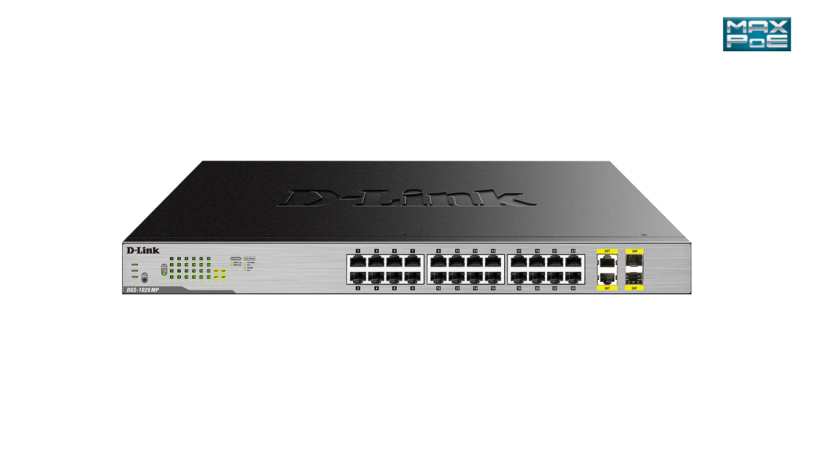 D-Link DGS-1026MP – Managed Switch – 24×GbE, 2×SFP, L2, PoE+ 370 W, 1U