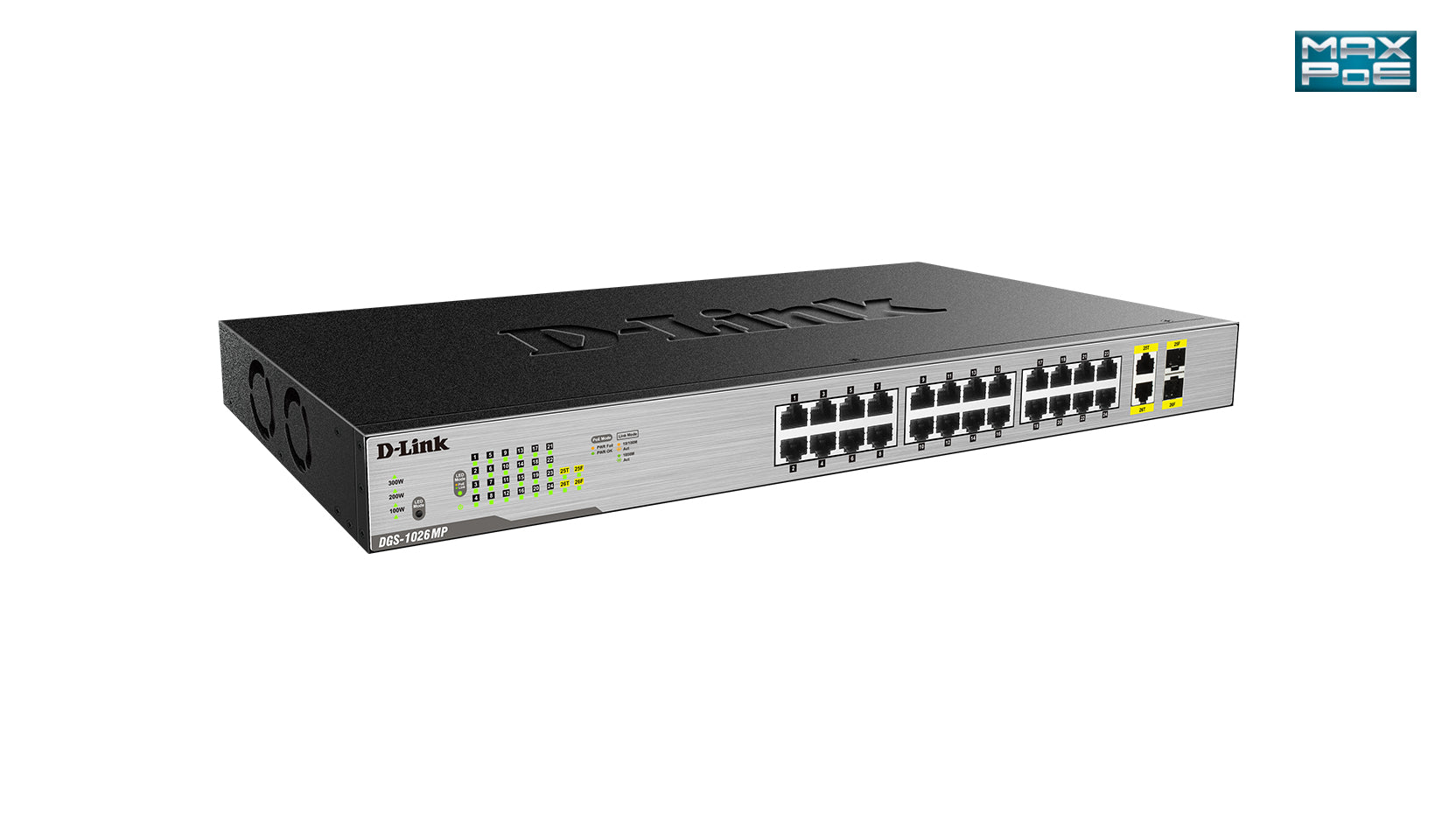 D-Link DGS-1026MP – Managed Switch – 24×GbE, 2×SFP, L2, PoE+ 370 W, 1U