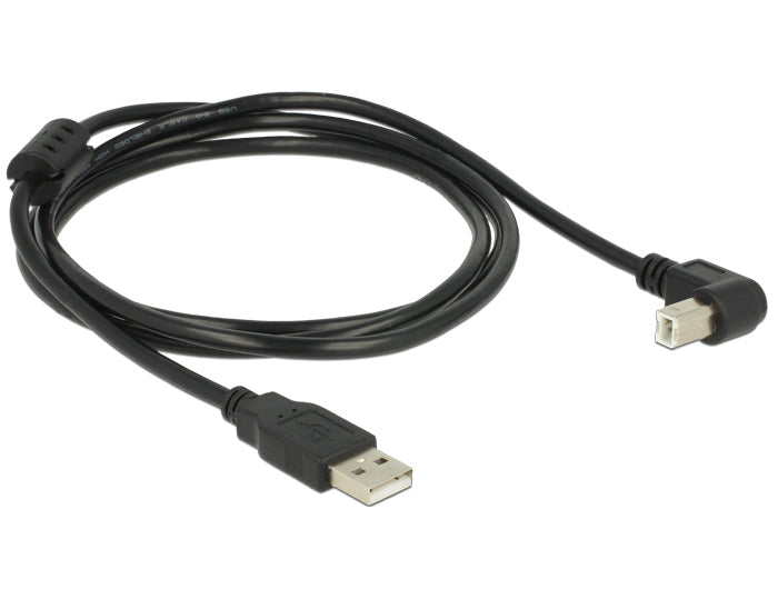 DeLOCK USB-A auf USB-B Kabel – USB 2.0 (480 Mbit/s) – 1,5 m – Abgewinkelt, Magnetisch abgeschirmt – Schwarz