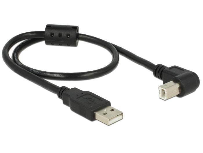 DeLOCK USB-A auf USB-B Kabel – USB 2.0 (480 Mbit/s) – 0,5 m – Abgewinkelt, magnetisch abgeschirmt – Schwarz
