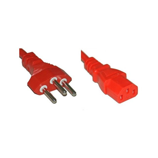 Diggelmann Netzkabel – T12–IEC C13, 2 m, 250 V/10 A, 3×1 mm², rot