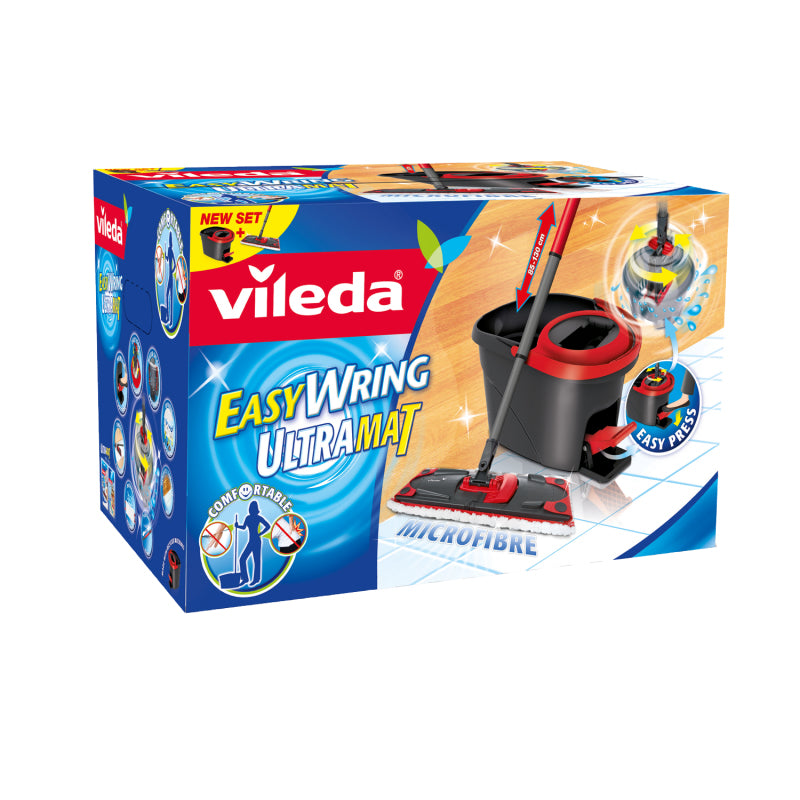 Vileda UltraMat Turbo – Bodenwischer-Set – Teleskopstiel, Mikrofaser, Grau