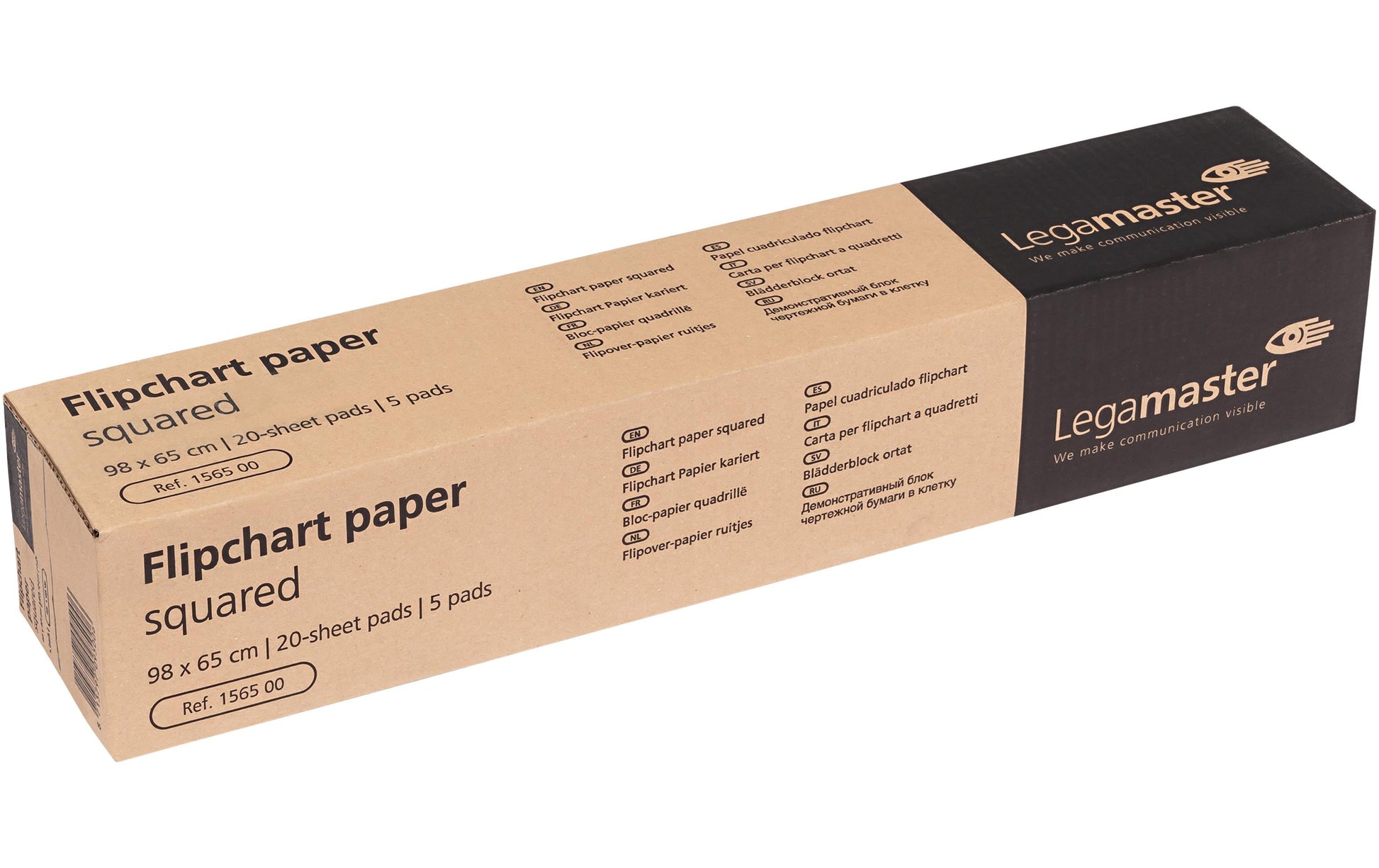 Legamaster Flipchart-Block – 65 × 98 cm, 20 Blatt/Block, 5 Blöcke, kariert, weiss, Papier, perforiert
