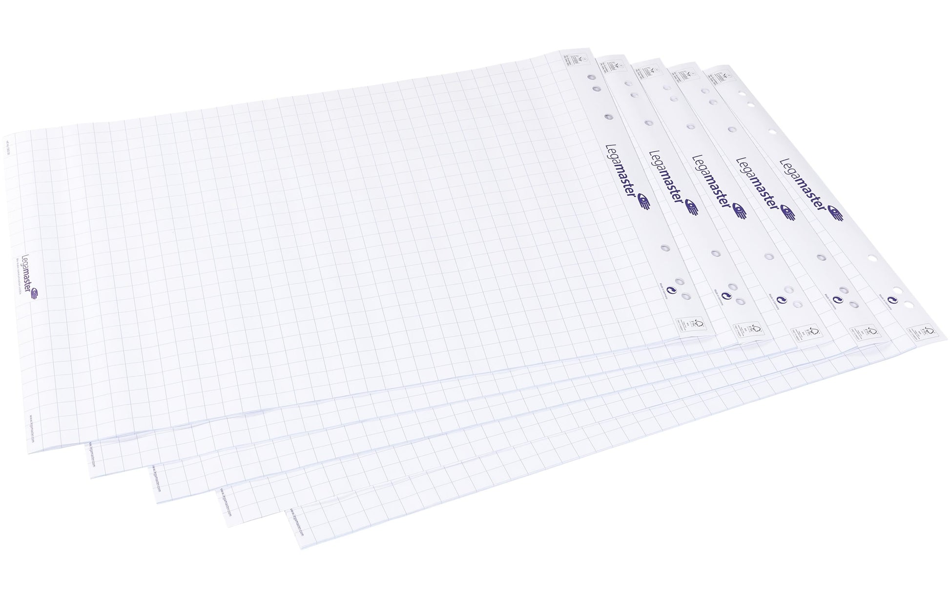 Legamaster Flipchart-Block – 65 × 98 cm, 20 Blatt/Block, 5 Blöcke, kariert, weiss, Papier, perforiert