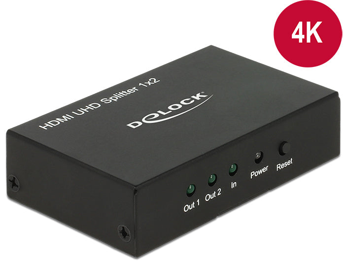 DeLOCK 18682 – Monitorsplitter – 4K UHD (3840×2160@60Hz), 2x HDMI, aktiv, externes Netzteil – Schwarz, Metall
