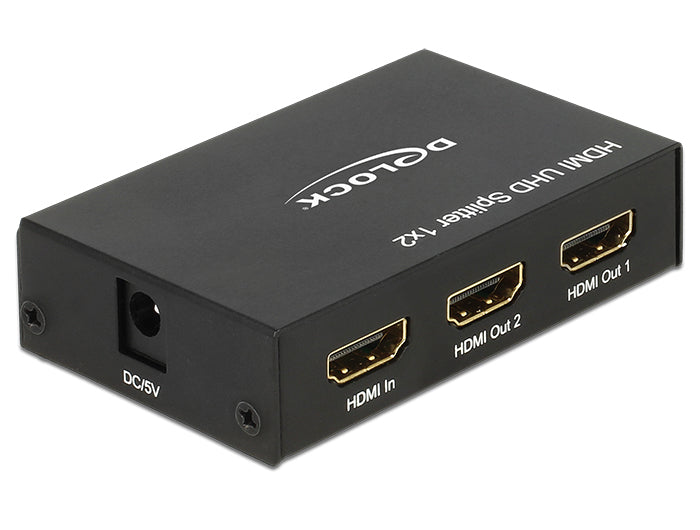 DeLOCK 18682 – Monitorsplitter – 4K UHD (3840×2160@60Hz), 2x HDMI, aktiv, externes Netzteil – Schwarz, Metall