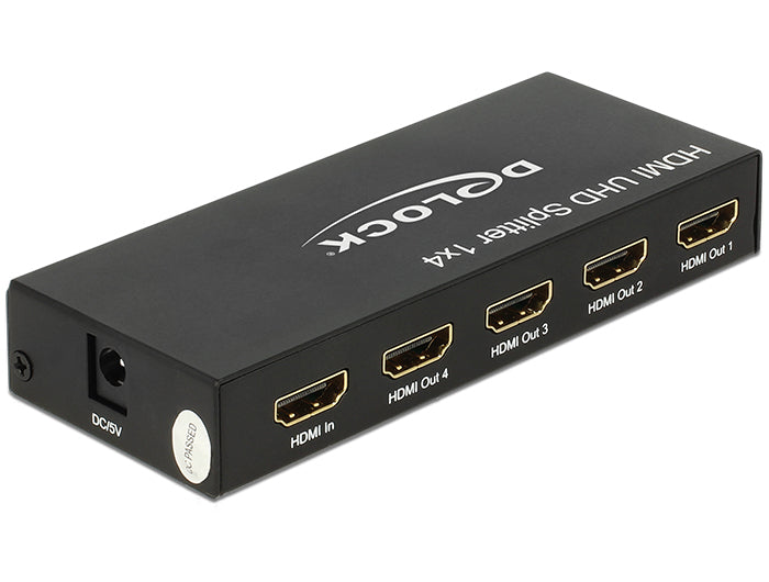 DeLOCK HDMI-Splitter – 4x HDMI, 4K UHD, aktiv – Schwarz, Metall