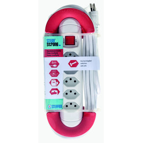 Steffen STEBA STRONG Steckdosenleiste, 5×T13, mit Schalter, 8 m, Wickelvorrichtung – Weiss