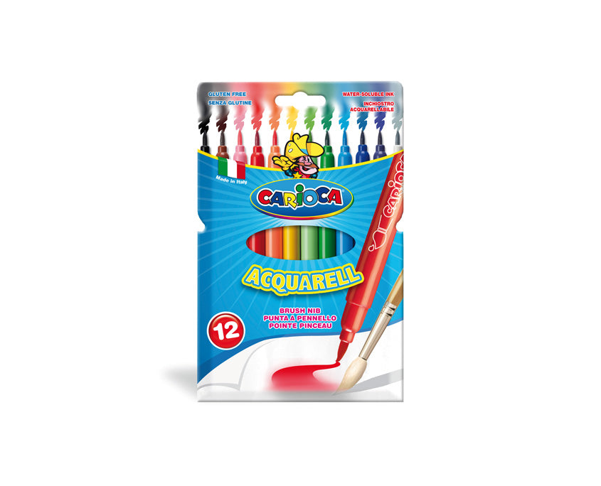 Carioca Aquarell Filzstift – Pinselspitze, 3 mm, wasservermalbar, 12 Farben