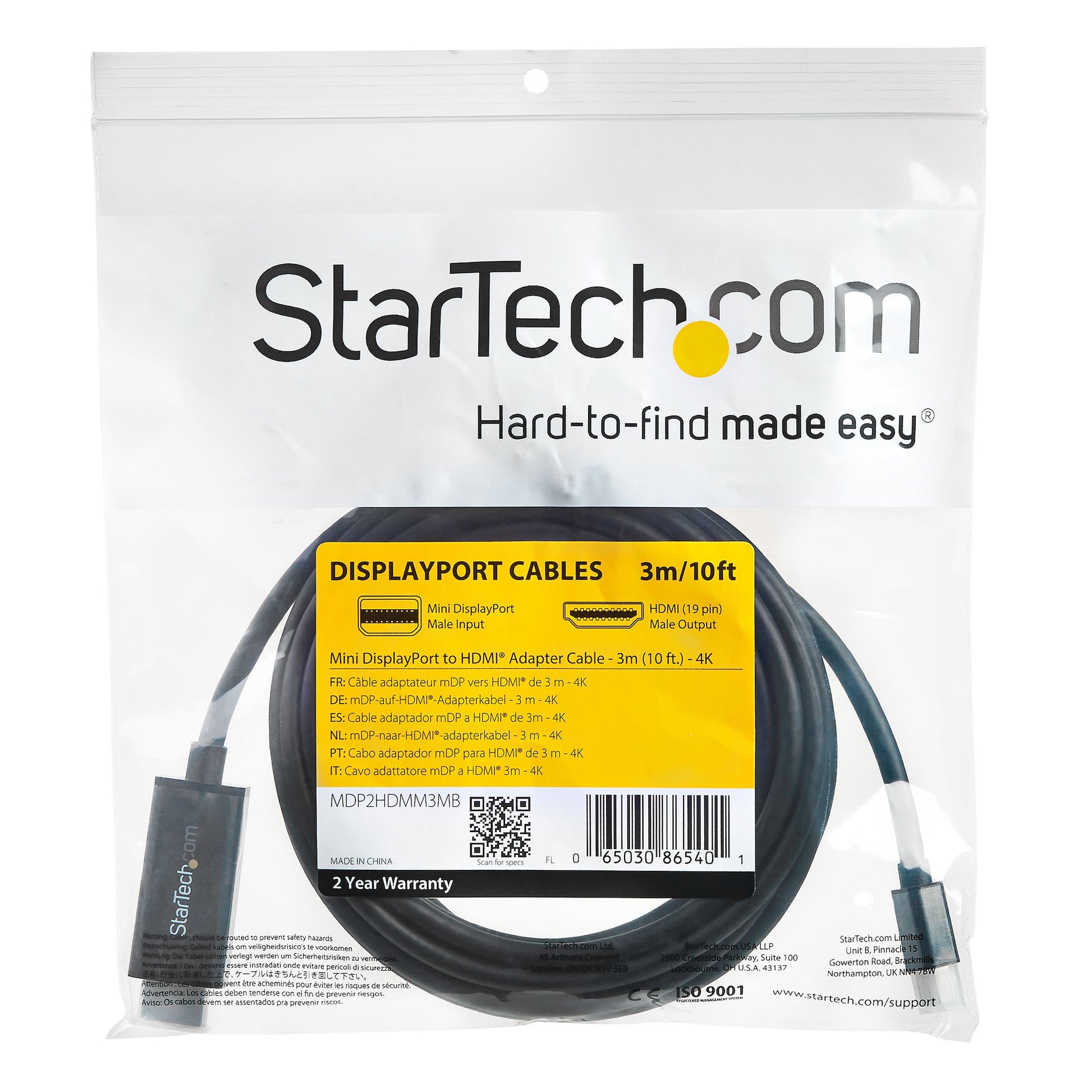 StarTech.com Kabel Mini DisplayPort zu HDMI – 4096 × 2160 @ 30 Hz, HDMI 1.4, DisplayPort 1.2, 3 m, HDCP