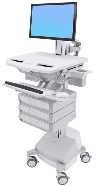 Ergotron StyleView SV44-1331-C – Computerwagen mit LCD-Pivot, 3 Schubladen, mit SLA-Akku, bis 24", Grau/Weiss