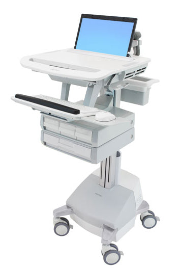 Ergotron StyleView SV44-1141-C – Laptop-Computerwagen, 4 Schubladen, mit SLA-Akku, CH-Stecker, Grau/Weiss