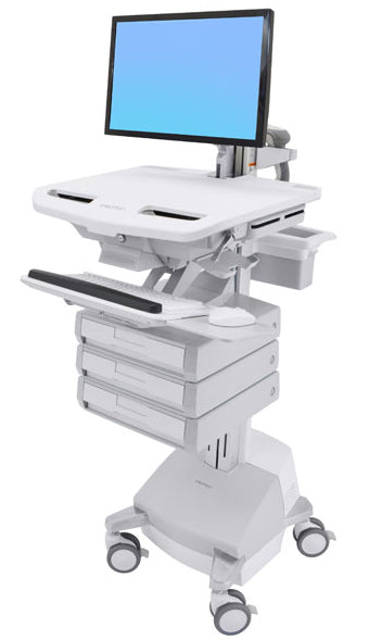 Ergotron StyleView SV44-1231-C – Computerwagen mit LCD-Arm, 3 Schubladen, mit SLA-Akku, bis 24", Grau/Weiss