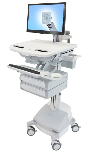 Ergotron StyleView SV44-1221-C – Computerwagen mit LCD-Arm, 2 Schubladen, mit SLA-Akku, bis 24", Grau/Weiss
