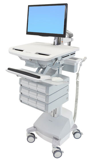 Ergotron StyleView SV44-1291-C – Computerwagen mit LCD-Arm, 9 Schubladen, mit SLA-Akku, bis 24,0", Grau/Weiss